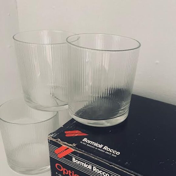 A Classic Vintage Bormioli Set Of 4 Optique Old Fashion 14oz Drinking Glasses Ma - Picture 10 of 12